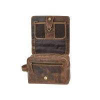 Hänge-Kulturtasche "Glen" Vintage Leder antikbraun