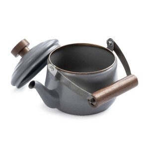 Emaille-Teekanne Slate Grey (1,5L) – Retro-Design mit Holzgriff