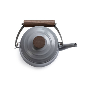 Emaille-Teekanne Slate Grey (1,5L) – Retro-Design mit Holzgriff