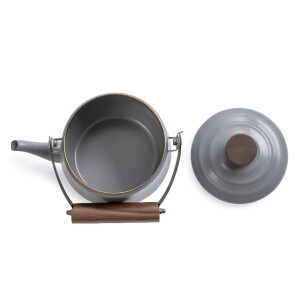 Emaille-Teekanne Slate Grey (1,5L) – Retro-Design mit Holzgriff