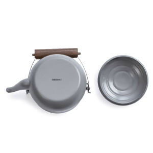 Emaille-Teekanne Slate Grey (1,5L) – Retro-Design mit Holzgriff