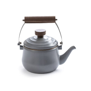 Emaille-Teekanne Slate Grey (1,5L) – Retro-Design mit Holzgriff