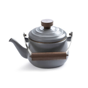 Emaille-Teekanne Slate Grey (1,5L) – Retro-Design mit Holzgriff