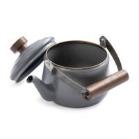 Emaille-Teekanne Slate Grey (1,5L) – Retro-Design mit Holzgriff