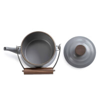 Emaille-Teekanne Slate Grey (1,5L) – Retro-Design mit Holzgriff