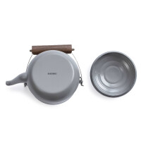 Emaille-Teekanne Slate Grey (1,5L) – Retro-Design mit Holzgriff
