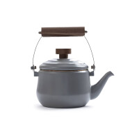 Emaille-Teekanne Slate Grey (1,5L) – Retro-Design mit Holzgriff