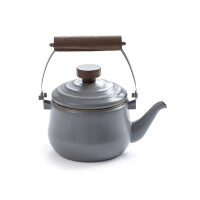 Emaille-Teekanne Slate Grey (1,5L) – Retro-Design mit Holzgriff