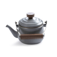 Emaille-Teekanne Slate Grey (1,5L) – Retro-Design mit Holzgriff