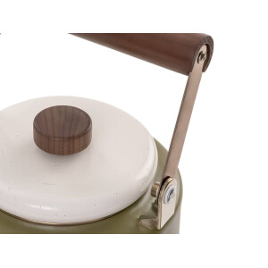 Emaille-Kanne Olive-Creme (3,2L) – Retro-Kaffee- & Teekanne mit Holzgriff