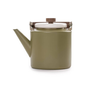 Emaille-Kanne Olive-Creme (3,2L) – Retro-Kaffee- & Teekanne mit Holzgriff