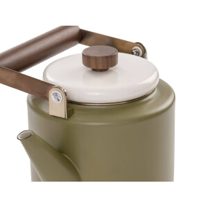 Emaille-Kanne Olive-Creme (3,2L) – Retro-Kaffee- & Teekanne mit Holzgriff