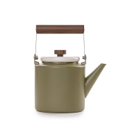 Emaille-Kanne Olive-Creme (3,2L) – Retro-Kaffee- & Teekanne mit Holzgriff