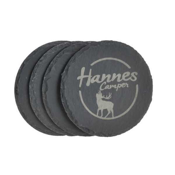 4er Set Untersetzer Schiefer "Hannes Camper"