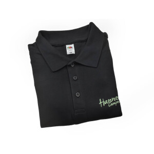 Herren Poloshirt PREMIUM "Hannes Camper" schwarz (Stick in light green)