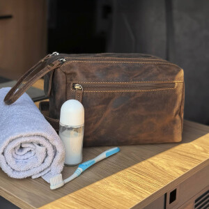 Kulturtasche "Ridge" Vintage Leder antikbraun